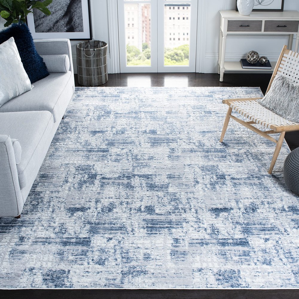 SAFAVIEH Area Rug 8x10 - Amelia Collection - Large - Navy & Light Grey, Modern Design, Non-Shedding & Easy Cleaning, Ideal for Living Room, Bedroom, Office, Dining Space (ALA786N)