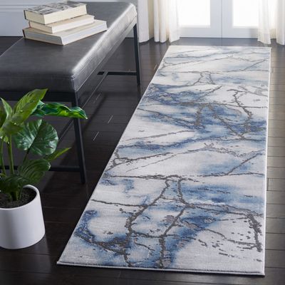 SAFAVIEH Craft Collection 2'3" x 8' Grey/Blue CFT877L Modern Abstract Non-Shedding Living Room Entryway Foyer Hallway Bedroom Runner Rug