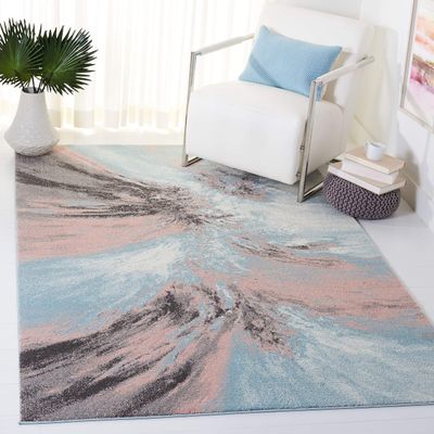 SAFAVIEH Glacier Collection Area Rug - 6'7" x 9', Pink & Blue, Modern Abstract Design, Non-Shedding & Easy Care, Ideal for High Traffic Areas in Living Room, Bedroom (GLA127U)