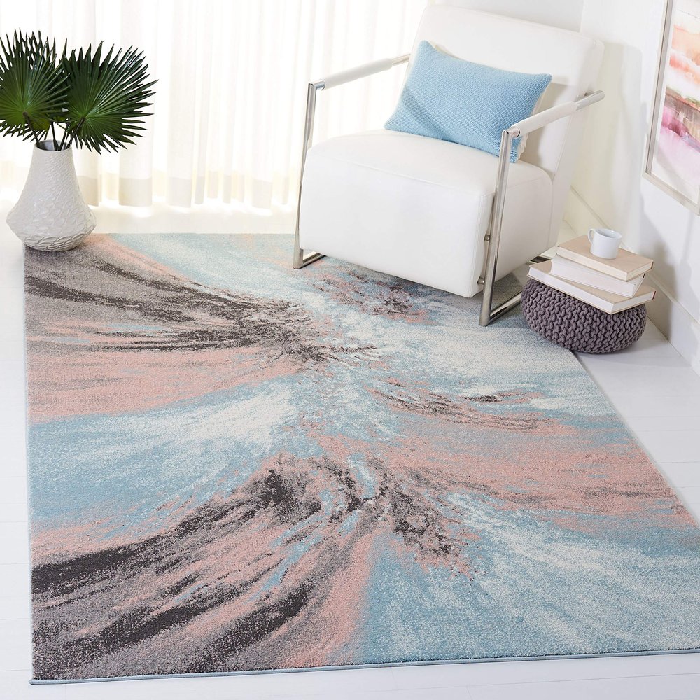 SAFAVIEH Glacier Collection Area Rug - 6'7" x 9', Pink & Blue, Modern Abstract Design, Non-Shedding & Easy Care, Ideal for High Traffic Areas in Living Room, Bedroom (GLA127U)
