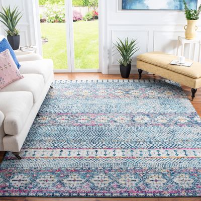 SAFAVIEH Area Rug 8x10 - Madison Collection - Large - Denim Blue & Purple, Boho Chic Design, Non-Shedding & Easy Cleaning, Ideal for Living Room, Bedroom, Office, Dining Space (MAD797K)