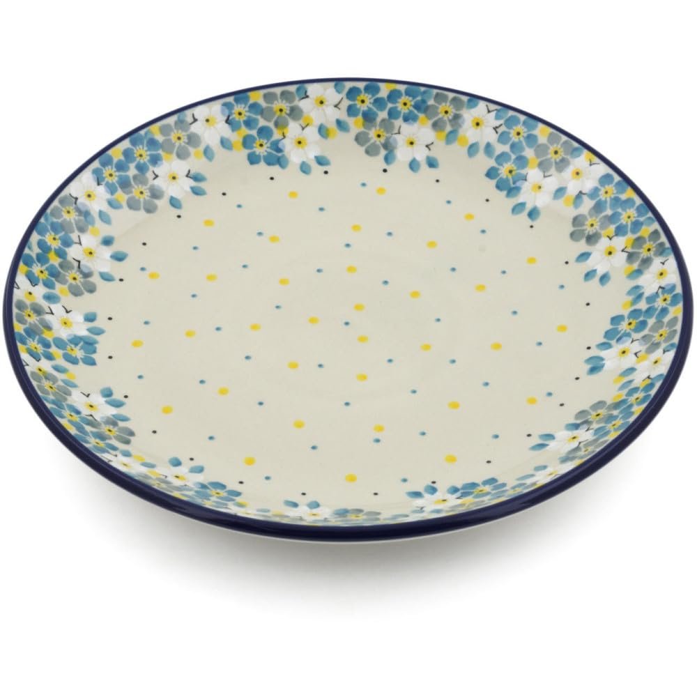 Polmedia Polish Pottery Dinner Plate - Flowers Under The Starry Sky Pattern Handmade in Boleslawiec Poland by Ceramika Artystyczna + Certificate of Authenticity