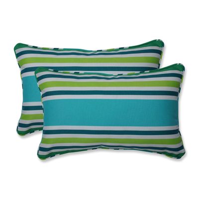 Pillow Perfect Stripe Indoor/Outdoor Accent Throw Pillow, Plush Fill, Weather, and Fade Resistant, Lumbar - 11.5" x 18.5" , Blue/Green Aruba, 2 Count