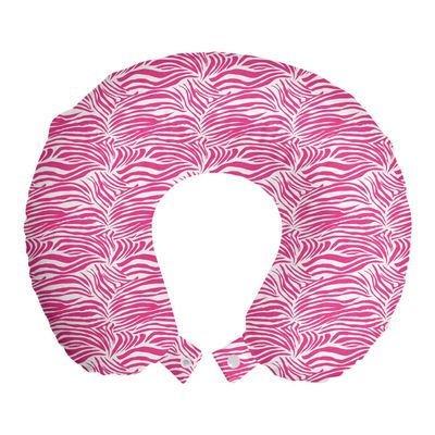 Ambesonne Zebra Print Travel Pillow Neck Rest, Striped Zebra Animal Skin Pattern in Vivid Color Fun Art Print, Memory Foam Traveling Accessory for Airplane and Car, 12", Pink Black