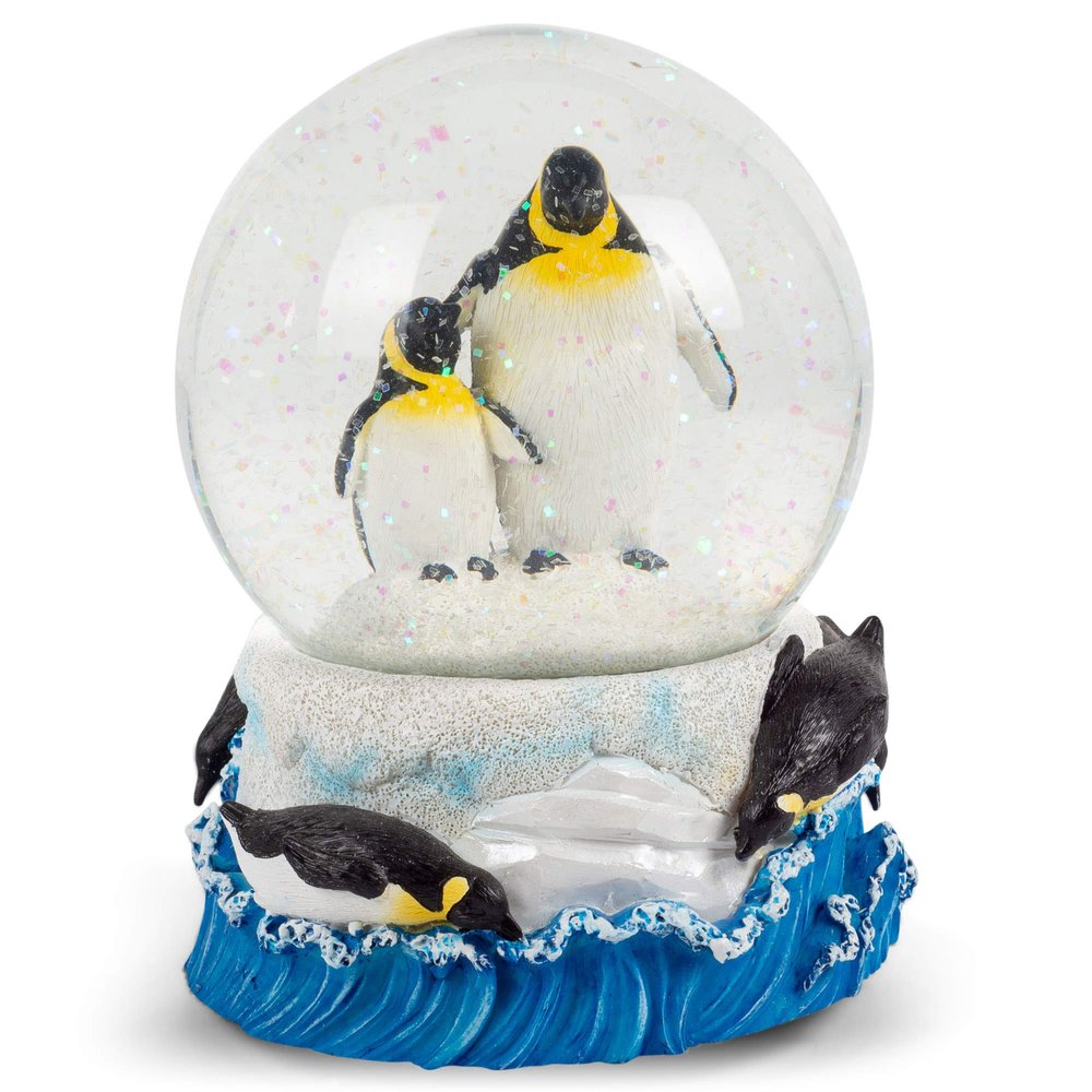 Elanze Designs Playful Penguins Family Mother Daughter Winter Snow Ocean Tabletop Figurine 100MM Sturdy Wind Up Musical Glitter Water Snow Globe Plays Tune Born Free