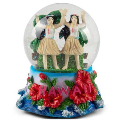 Elanze Designs Hawaii Hula Girls Magical Whimsical Tabletop Dresser Nightstand Figurine Decoration 100MM Sturdy Glitter Water Wind Up Musical Snow Globe Plays Tune Aloha