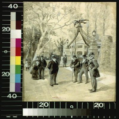 HistoricalFindings Photo: at The Eagle Gate,Salt Lake City,William Allen Rogers,c1899,Conversation,Utah