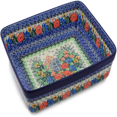 Polmedia Polish Pottery Rectangular Baker UNIKAT - Garden Dreams Pattern Handmade in Boleslawiec Poland by Ceramika Artystyczna + Certificate of Authenticity