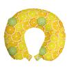 Ambesonne Yellow Travel Pillow Neck Rest, Lemon Orange Lime Fruit Citrus Round Cut Circles Big and Small Pattern, Memory Foam Traveling Accessory for Airplane and Car, 12", Yellow White view 1