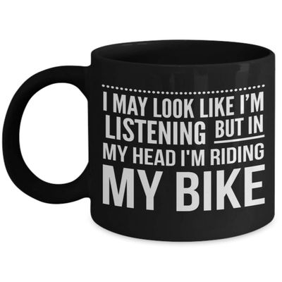 Bike Coffee Mug for Cyclist Biker Grandpa Black Mugs Birthday Gift for Dad Funny Biking Tea Cup Bicycle Rider Gag Gifts for Men and Women I May Look L