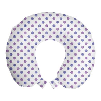 Ambesonne Purple Travel Pillow Neck Rest, Watercolor Paint Style Nostalgic Retro Style Polka Dot Pattern Nursery Theme Classic, Memory Foam Traveling Accessory for Airplane and Car, 12", Lilac Blue