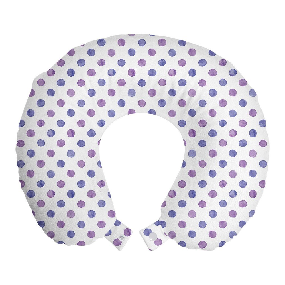 Ambesonne Purple Travel Pillow Neck Rest, Watercolor Paint Style Nostalgic Retro Style Polka Dot Pattern Nursery Theme Classic, Memory Foam Traveling Accessory for Airplane and Car, 12", Lilac Blue