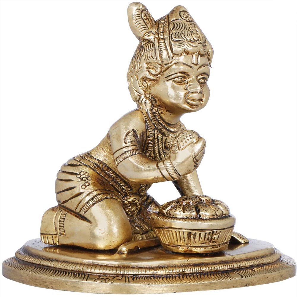 3" Krishna - The Makhan Chor (Butter Thief) in Brass | Handmade | Made in India - Brass Statue