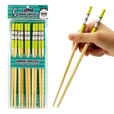 GAMAGO Llama Bamboo Chopsticks Set - 5 Pairs of Adorably Cute Reusable Chopsticks - Anti-Slip Grip - Lightweight - Durable