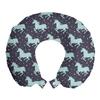 Ambesonne Unicorn Travel Pillow Neck Rest, Magic Horse Twinkle Little Spot Stars and Dark Background Art, Memory Foam Traveling Accessory for Airplane and Car, 12", Dark Blue and Pink view 1