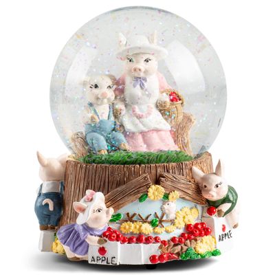 Elanze Designs Momma Pigs and Piglets Overalls Produce Stand Store Apples Mother Daughter Figurine 100MM Glitter Water Snow Globe Plays Tune Take Me Home, Country Roads