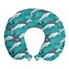 Ambesonne Sea Animals Travel Pillow Neck Rest, Wavy Ocean with Dolphins Windy Surfing Doodle Style Art Print, Memory Foam Traveling Accessory for Airplane and Car, 12", Charcoal view 1