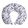 Ambesonne Floral Travel Pillow Neck Rest, Spring with Flying Inspirational Butterflies and Swirls Branches Design, Memory Foam Traveling Accessory for Airplane and Car, 12", Purple Blue view 1