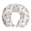 Ambesonne Shabby Flora Travel Pillow Neck Rest, Peonies Peas Roses Bouquet Butterflies Pastel Tones Bridal Theme, Memory Foam Traveling Accessory for Airplane and Car, 12", Pink Green view 1