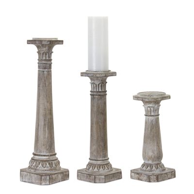 Melrose 78409 Candle Holder 11" H, 16" H, 21" H Resin Stone Powder, Set of 3