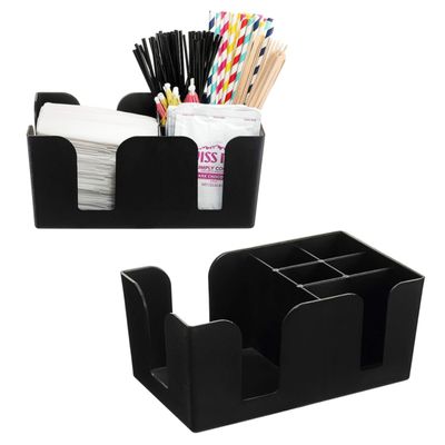 [6 PACK] Bar Caddy with 6 Compartments, Plastic Bar Organizer, Heavy Duty Refillable Bar Organizer, Barware Caddy, Napkin Dispenser, Straw Organizer by EcoQuality