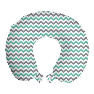 Ambesonne Chevron Travel Pillow Neck Rest, Chevron Pattern Geometric Wavy Zigzag Herringbone Stripes Illustration, Memory Foam Traveling Accessory for Airplane and Car, 12", Seafoam White