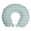 Ambesonne Chevron Travel Pillow Neck Rest, Chevron Pattern Geometric Wavy Zigzag Herringbone Stripes Illustration, Memory Foam Traveling Accessory for Airplane and Car, 12", Seafoam White view 1