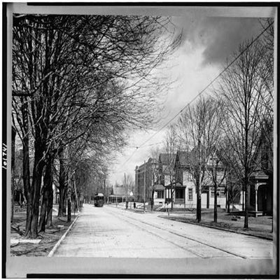 HistoricalFindings Photo: Street,Streetcar,Residential,Homes,Trees,Power Lines,Lebanon,Indiana,in,c1909