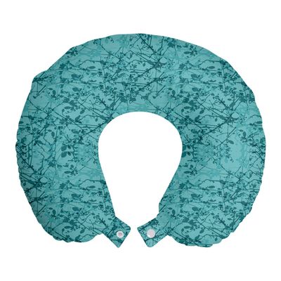 Ambesonne Teal Travel Pillow Neck Rest, Ink Drawing Inspired Intertwined Tree Branches Buds and Leaves in Abstract Design, Memory Foam Traveling Accessory for Airplane and Car, 12", Turquoise Teal