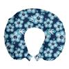 Ambesonne Aloha Travel Pillow Neck Rest, Hibiscus Hawaiian Tropical Island Flowers Petals and Buds Leaves Art Print, Memory Foam Traveling Accessory for Airplane and Car, 12", Dark Blue Sky Blue view 1