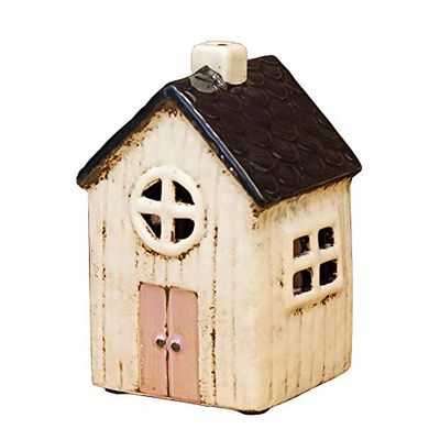 Akizuki Trade SE13470 Ceramic Lantern, Maison, S, White/Black, W 3.1 x D 3.0 x H 5.5 inches (8 x 7.5 x 14 cm)