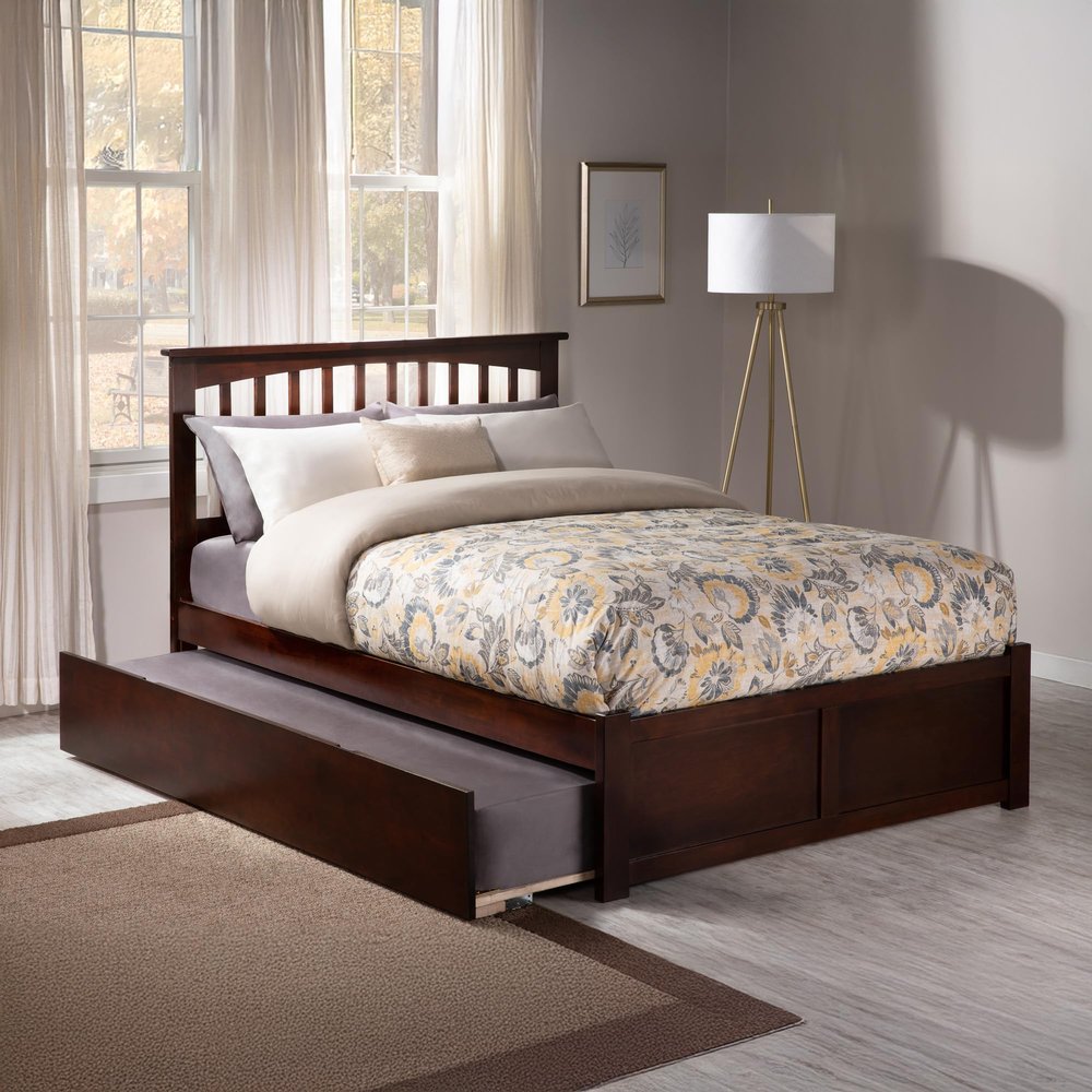 AFI, Mission Full Platform Bed with Footboard & Full Trundle, Walnut
