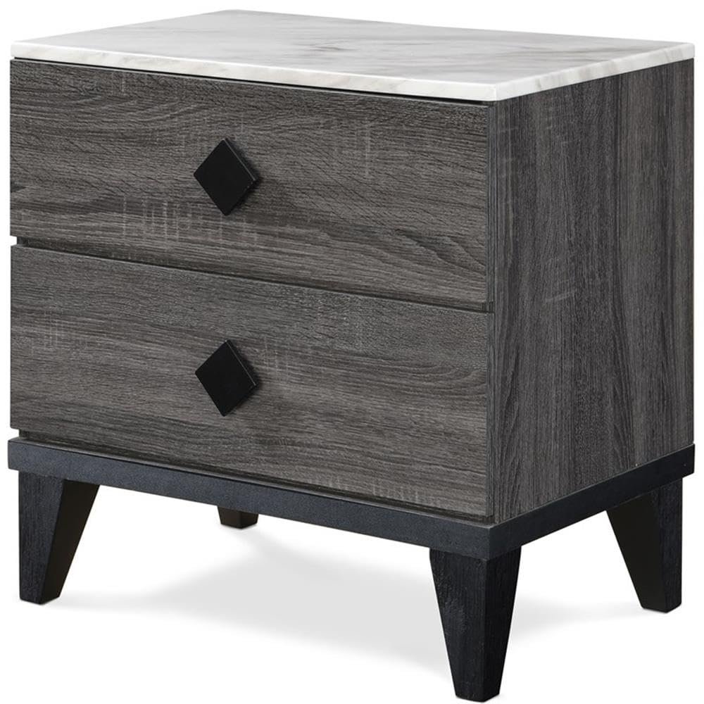 Adore Decor Micah Modern Side Table, 2 Drawers Bedside Storage Nightstand, Marble Top, Gray