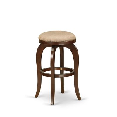 East West Furniture BFS030-303 Bedford Counter Height Stool - Round Shape Mocha PU Leather Upholstered Pub Height Backless Chairs, 30 Inch Height, Mahogany