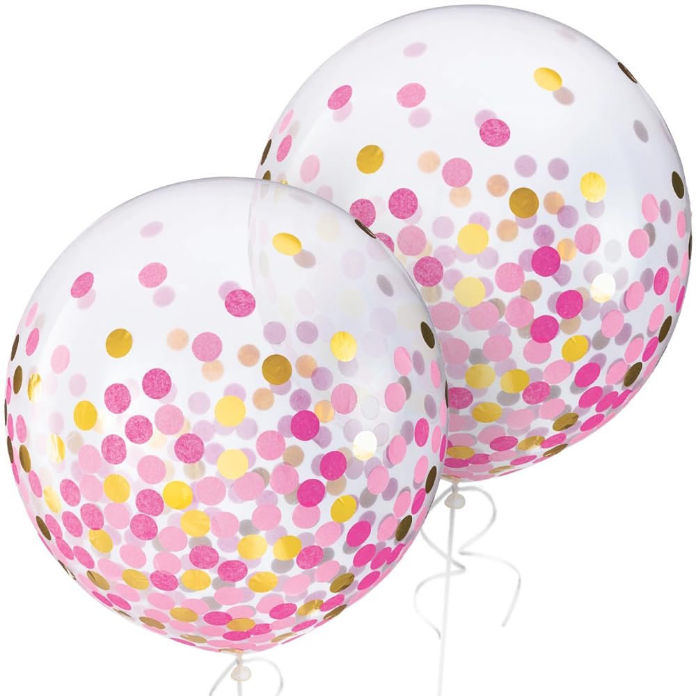 Jumbo Pink & Gold Confetti Latex Balloons - 24" (2 Ct) - Premium Quality, Eye-Catching Party Decor for Birthdays, Weddings & Celebrations