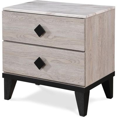 Adore Decor Micah Modern Side Table, 2 Drawers Bedside Storage Nightstand, Marble Print Top, Beige