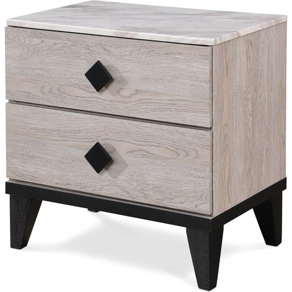 Adore Decor Micah Modern Side Table, 2 Drawers Bedside Storage Nightstand, Marble Print Top, Beige