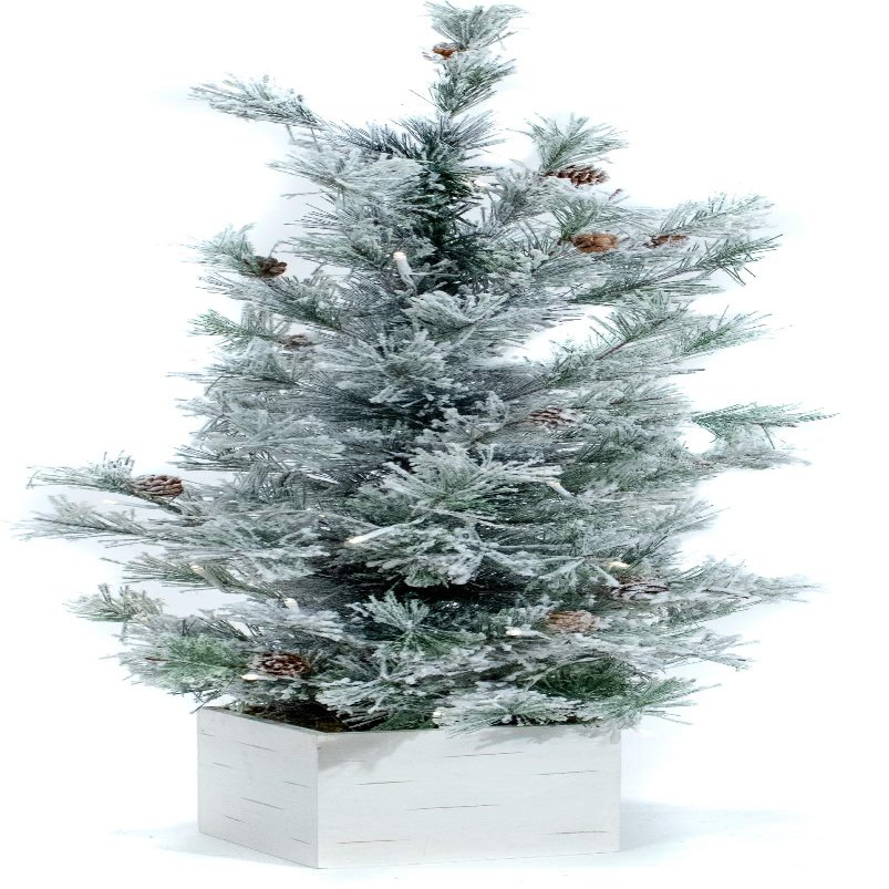 Good Tidings Flocked Tabletop Christmas Tree in a Pot, 3'