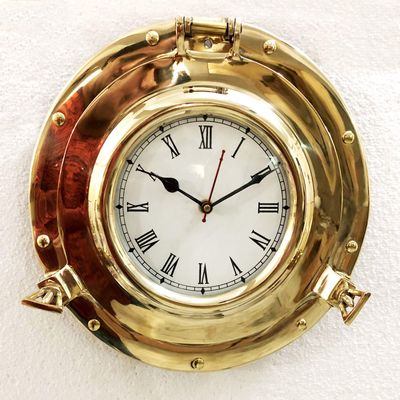 Antique Marine Solid Shiny Brass Ship Porthole Analog Clock Nautical Wall Hanging Clock Home Decor