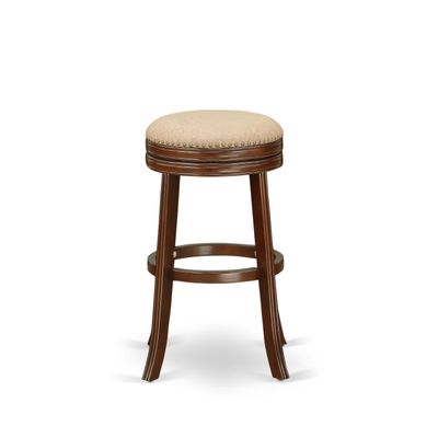 East West Furniture DVS030-303 Devers Counter Height Bar Stool - Round Shape Mocha PU Leather Upholstered Kitchen Counter Backless Chairs, 30 Inch Height, Mahogany