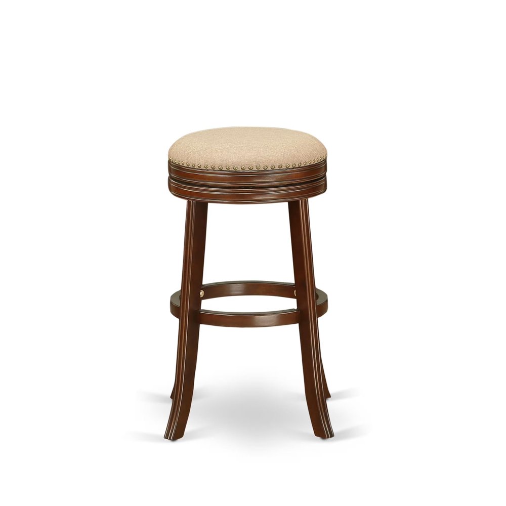East West Furniture DVS030-303 Devers Counter Height Bar Stool - Round Shape Mocha PU Leather Upholstered Kitchen Counter Backless Chairs, 30 Inch Height, Mahogany