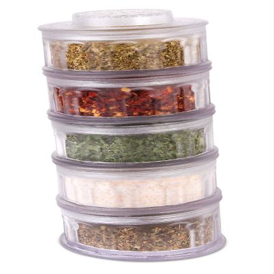 5 Pcs Refillable Spice Containers Seasoning Organizer Leaning Pisa Tower Shape Stackable Mini Herb Storage Holders Shakers - Novelty Unusual Kitchen Unique Gift for Family