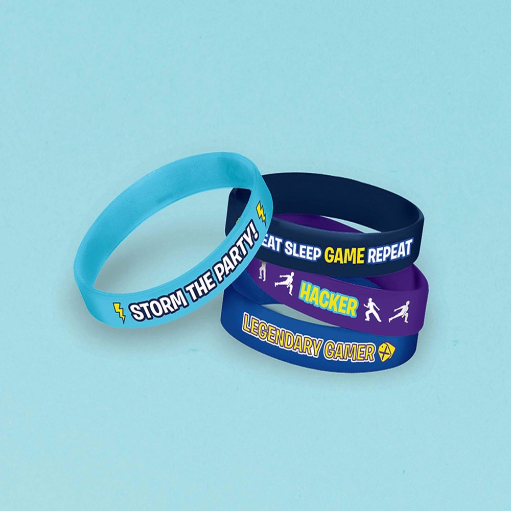 amscan Battle Royal Multicolor Rubber Bracelets - 3.5" x 0.43" (4 Pcs) - Assorted Wristband Party Favors for Themed Parties and Events