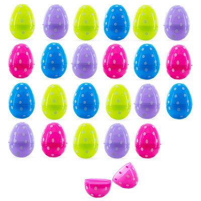 Set of 24 Polka Dot Plastic Easter Eggs - Fillable Hunt Decor 2.25 Inches