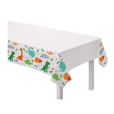 Amscan Dino-Mite Multicolor Plastic Tablecover - 54" x 96" (1 Pc) - Disposable Tablecloth for Kids' Birthdays & Parties