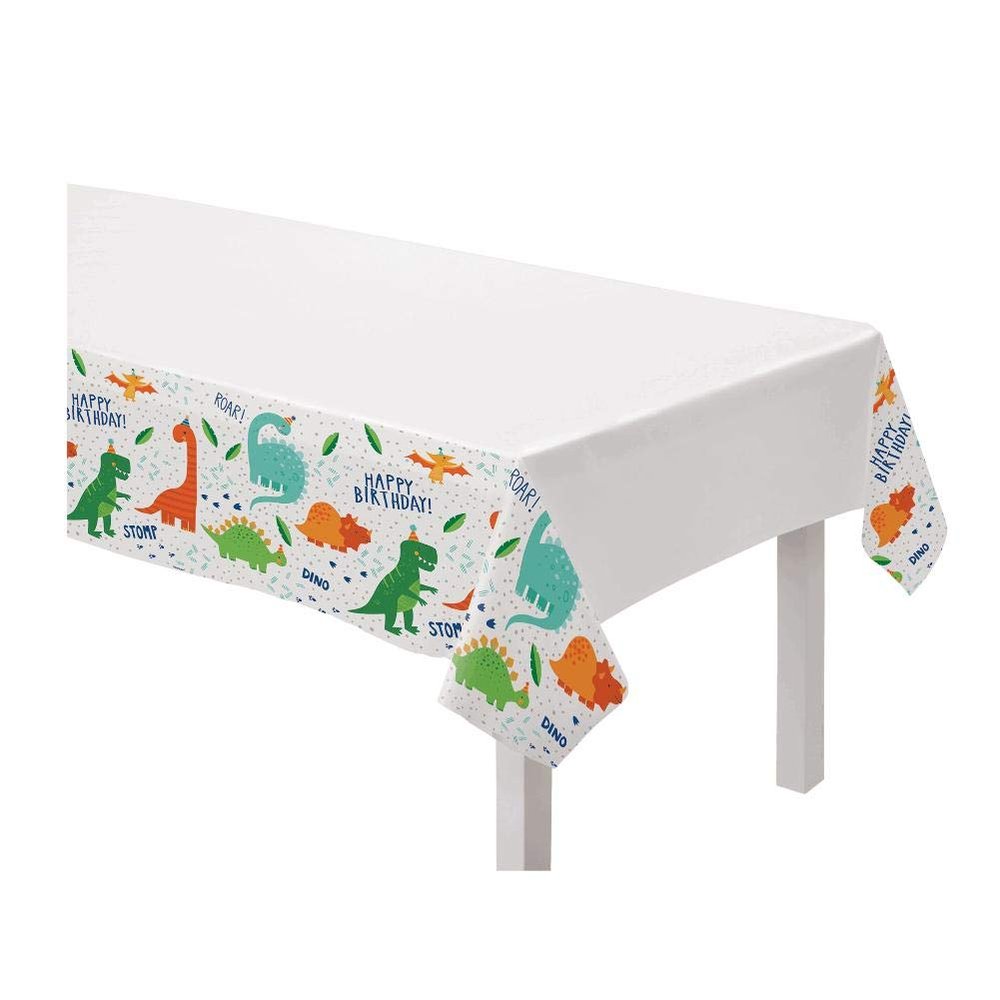 Amscan Dino-Mite Multicolor Plastic Tablecover - 54" x 96" (1 Pc) - Disposable Tablecloth for Kids' Birthdays & Parties