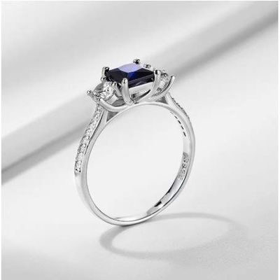 Bansriracha Sapphire Gemstone Set Ring for Women SQ Blue Stone Solid 925 Sterling Silver Jewelry Half Size Ring for Wedding (7)