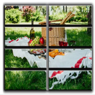 8 Huge Piece Picnic in The Park Wall Art Decor Picture Painting Poster Print on Canvas Panels Pieces - Food and Wine Theme Wall Decoration Set - Weekend Wall Picture for Living Room 70 by 100 in