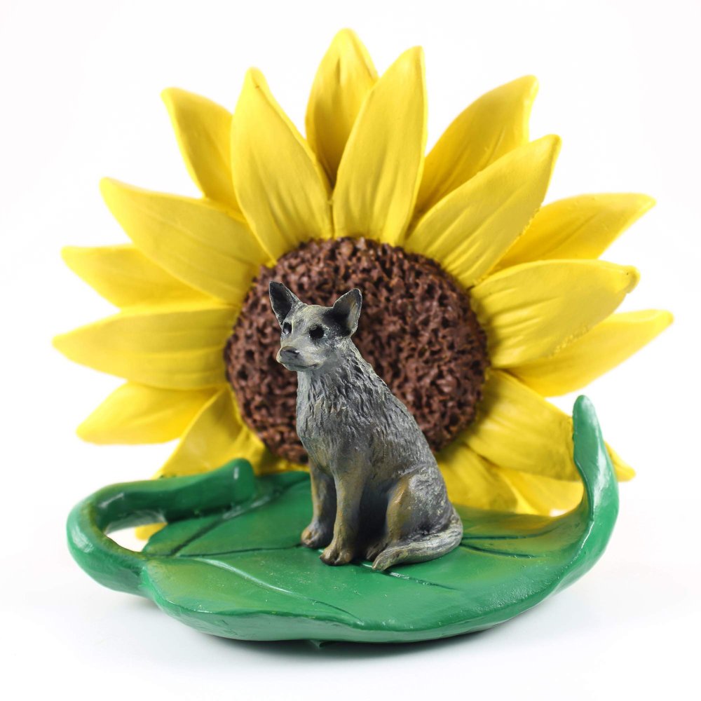 Conversation Concepts Australian Cattle Dog Blue Figurine  Sunflower Statue Gift: Realistic Hand Painted Sculpture, Summer Nursery or Home Office Desk Decor, Spring Shower Present