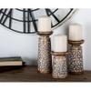3-Piece Rustic Mango Wood Flourish-Patterned Candle Holder Set Brown Bohemian Eclectic view 1